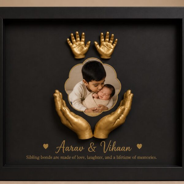 Personalized Sibling Hand Casting Frame with Photos | Custom Brother & Sister Keepsake